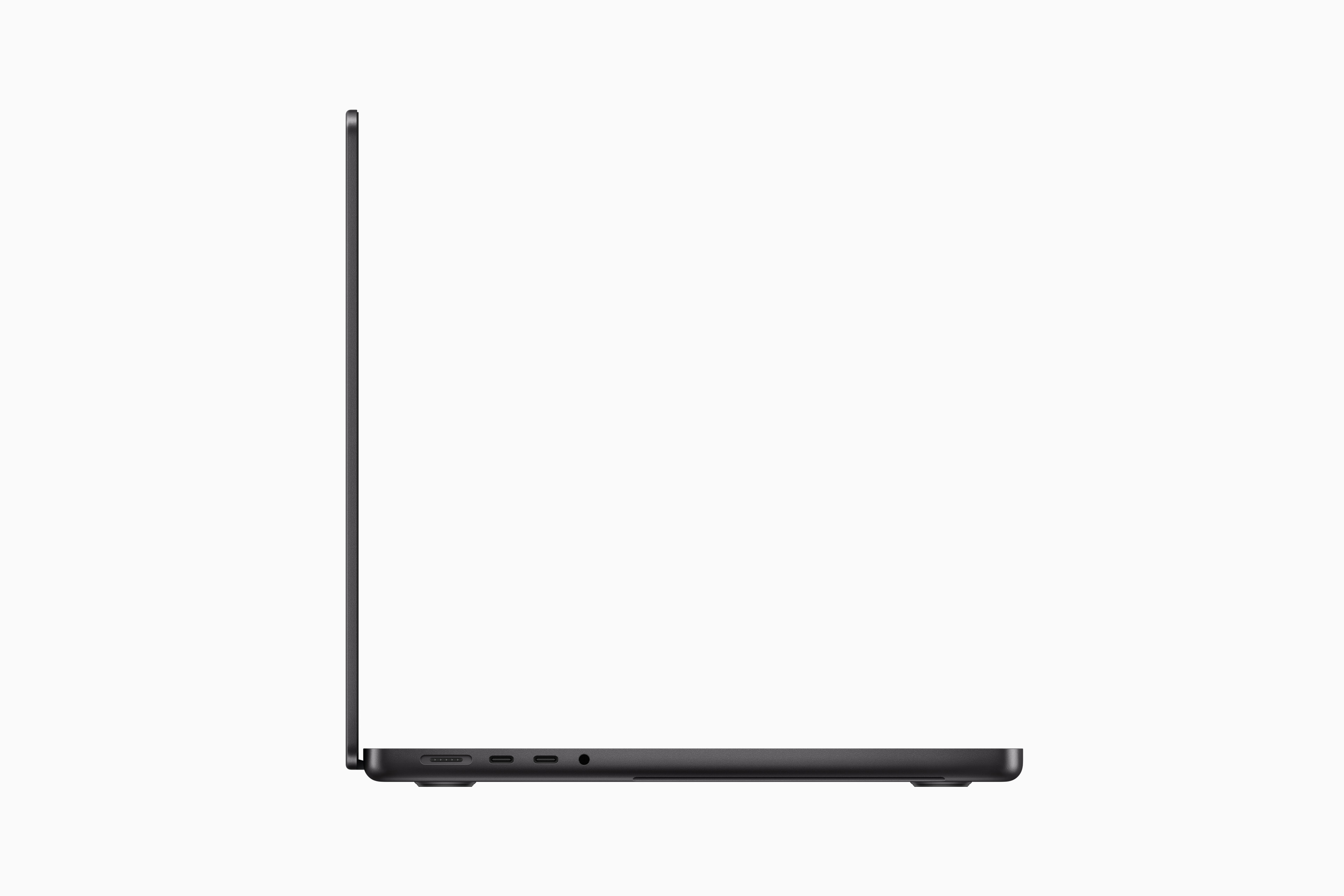 MagSafe·USB-C·헤드폰 포트가 있는 2023년 MacBook Pro의 왼쪽 측면.