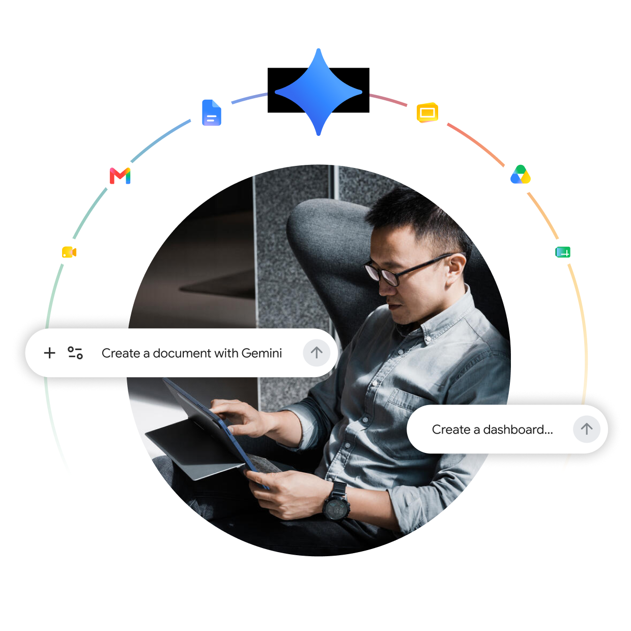 Google 앱과 함께 쓰는 Gemini의 공식 소개 이미지.