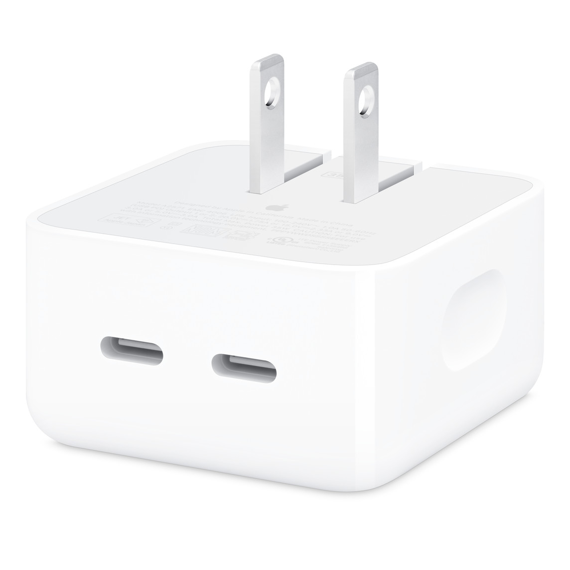 35W 듀얼 USB-C 어댑터(미국형)의 두 포트. 동시 충전할 때는 출력 배분을 확인하자.