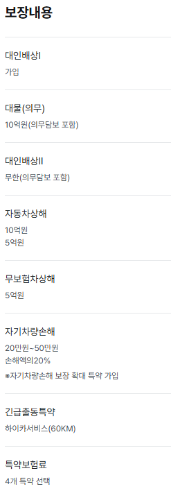 당시 자동차보험 보장 항목