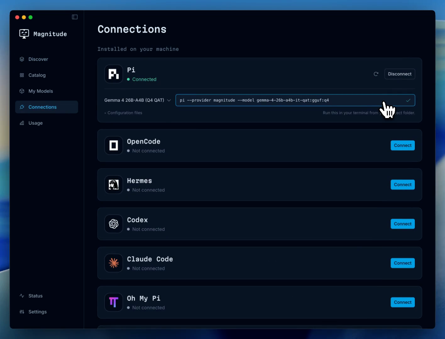 Connections에서 Pi와 연결된 모습.