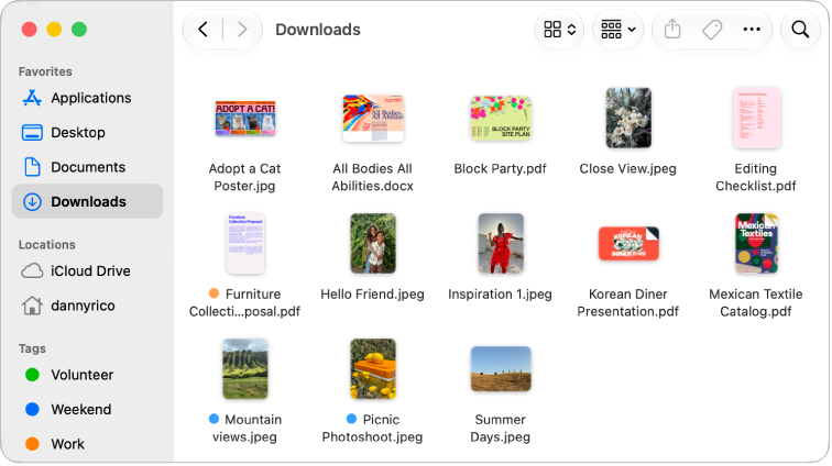 검색할 PDF를 고르는 파일 목록. Apple 안내 예시.