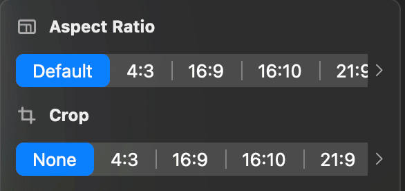 영상 표시 비율과 잘라낼 범위를 고르는 Aspect Ratio·Crop. 공식 예시 발췌.