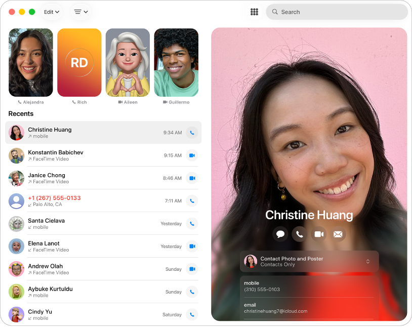 macOS의 전화 앱. 통화 연동을 점검할 때는 FaceTime 안의 계정과 전화번호도 확인한다.
