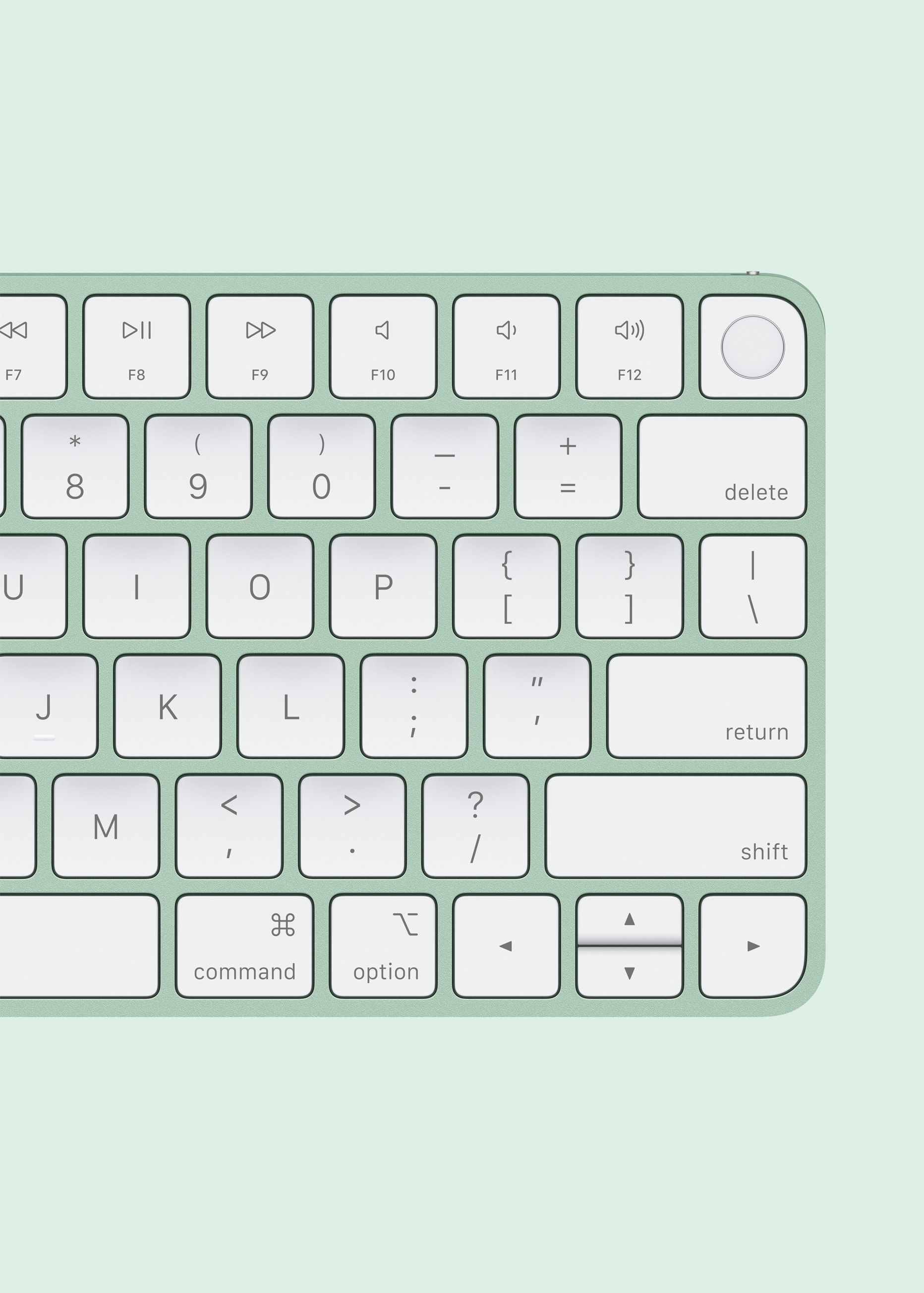 Touch ID와 오른쪽 키 배열이 보이는 Magic Keyboard. 공식 제품 사진.