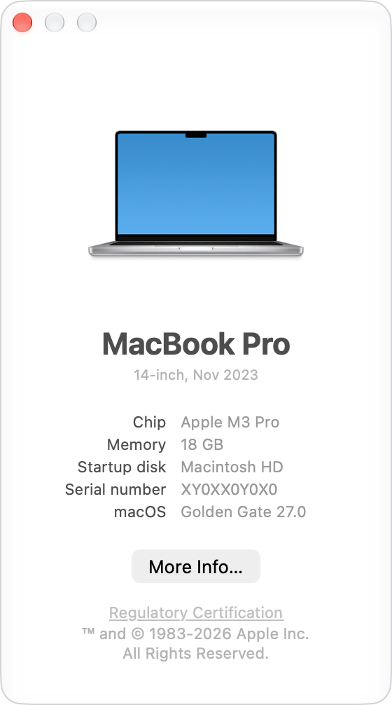 macOS 버전을 보여주는 ‘이 Mac에 관하여’. Apple 안내 예시.